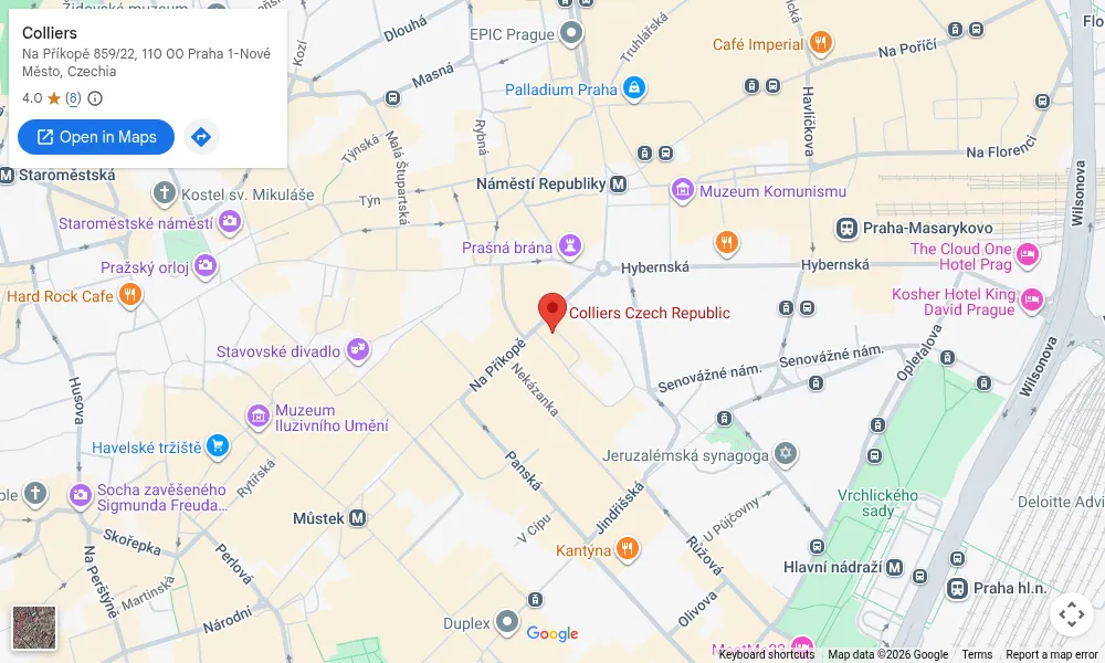 Mapa kanceláře Colliers, Na Příkopě 859/22, Praha 1